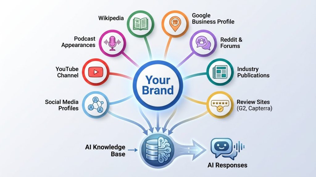 Sterndiagramm, das die Signale der Markenautorität durch Rezensionen und Beiträge von Wikipedia Reddit zeigt