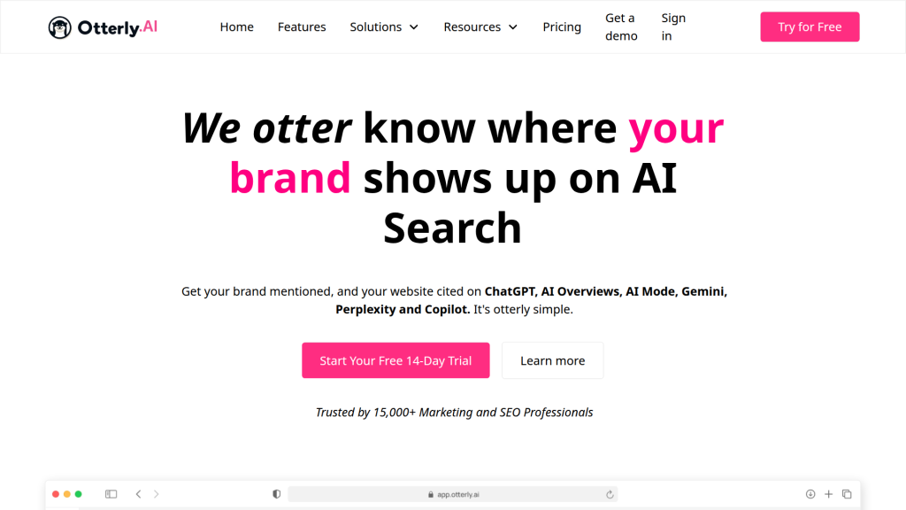 Otterly.AI landing page for AI search performance monitoring