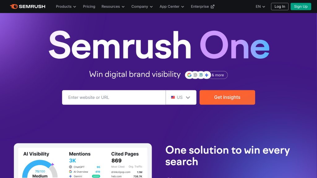Semrush AI Toolkit landing page featuring generative engine optimization tools