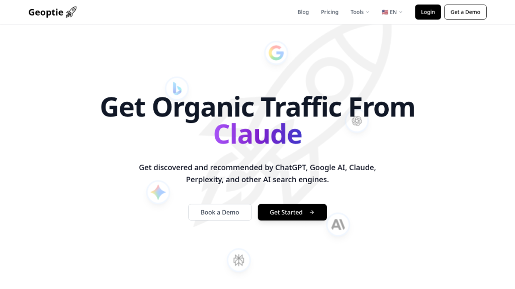 Geoptie landing page — multi-engine AI visibility and rank tracking platform