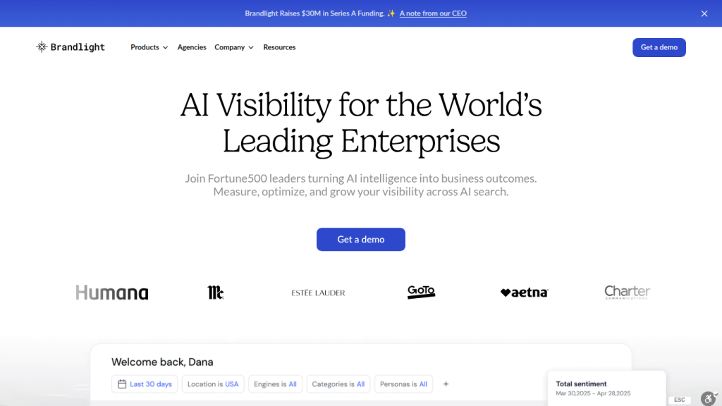 Brandlight landing page — enterprise AI visibility platform for brand monitoring across AI search engines