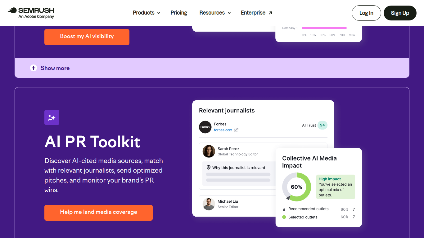 Semrush AI Toolkit landing page โ AI visibility add-on for Semrush subscribers