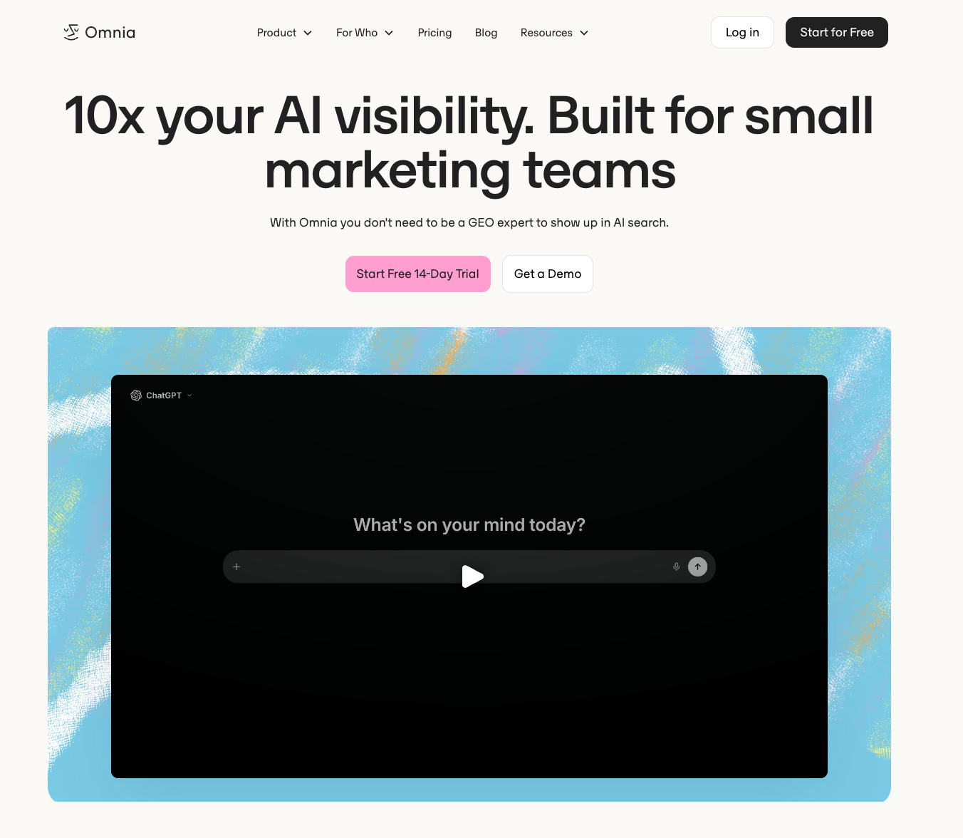 Omnia landing page — AI visibility tracking across seven engines with the Omnio execution agent